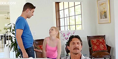 StepMom blows Step son behind Dads back