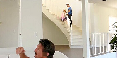 StepMom blows Step son behind Dads back