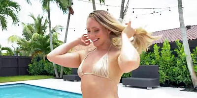 Ravishing blond is inhaling spunk-pump next to the swimming pool and even getting plowed stiff