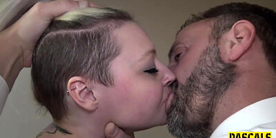 Throated submissive gets fucked and whipped