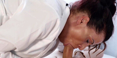 Slutty doctor in stockings gets an intense pussy pounding