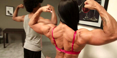 Gorgeous bodybuilder woman is having a superb time with a sumptuous, black dude, sans porking him