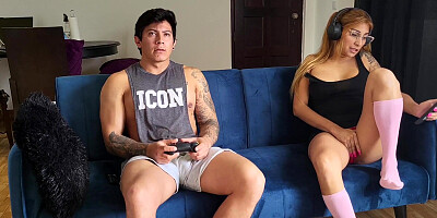 My cuckold girlfriend's sister gives me a blowjob while my girlfriend watches us and masturbates