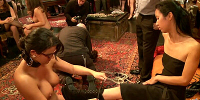 Enslaved subs abased at soiree (Claire Robbins, Penny Have Fun, Danny Wylde, Penny Barber, Penney Have Fun)