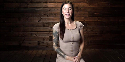 Busty tattooed babe in red lingerie machine fucked