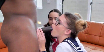 Ultra-Kinky coeds sharing BIG BLACK COCK in uniform