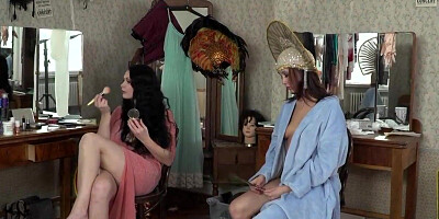Jaw-Dropping brunettes are leisurely taking off each other's clothes and making enjoy in the living apartment