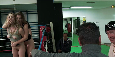 Dominatrix makes babe fuck in public boxing gym