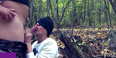 Blinded brown-haired is blowing a rock rigid spunk-pump in the nature and getting smashed from behind