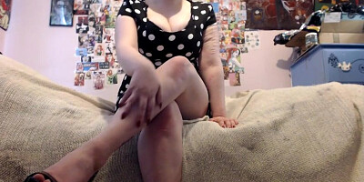 Fetching chick in boots with high high-heeled slippers is demonstrating her ultra-cute gams on live webcam