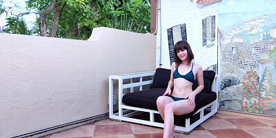 Cute brunette Nala Nova undressed and diligently fucks her pussy