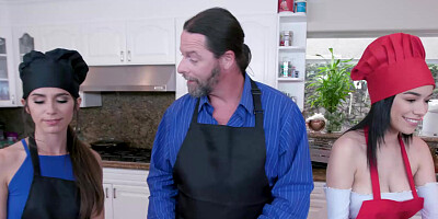 Gianna Gem and Savannah Sixx fuck each other's dads on cooking show