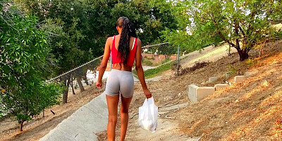 Slim ebony Isla Biza sucking and riding white prick