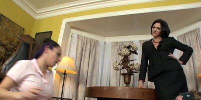 Stepmom and stepdaughter giving blowjob