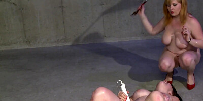 Dominant blonde bitch Mistress Irony punishes her slavegirl