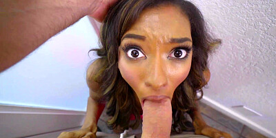 Black girl Raven Wylde chokes on neighbor's white dick