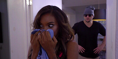 Black girl Raven Wylde chokes on neighbor's white dick