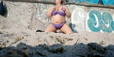 Spectacular and molten mummy frolicking on public beach bare