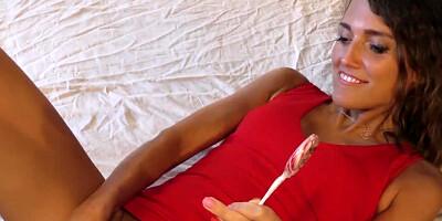 Bored girl with a tight pussy masturbates in a hotel
