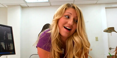 MILF boss masturbates while watching her employees having oral sex