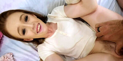 Lecherous teeny seduces her stepdad on BJ under the table