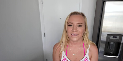 Blonde chick goes down on a hung man to polish his big cock