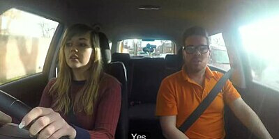 Fake Driving School 34F Boobs Bouncing in driving lesson