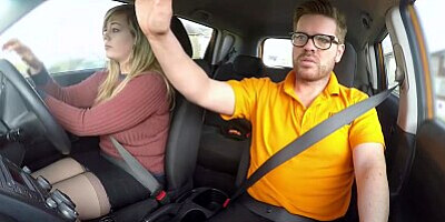 Fake Driving School 34F Boobs Bouncing in driving lesson