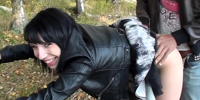 Black stud fuck gorgeous brunette doll outside