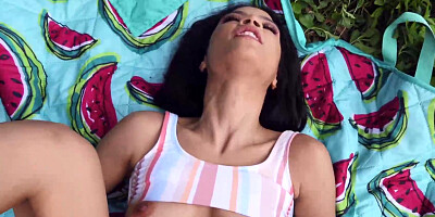 Slender chick Maya Bijou catches huge dick on a fishing trip