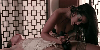 Katrina Jade and Aidra Fox fucking with a strap-on dildo