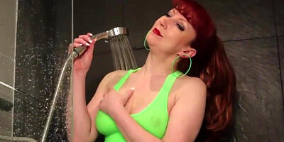 Crimson haired cougar with thick bosoms, RedXXX is stroking in the douche with a ginormous, black fuck stick