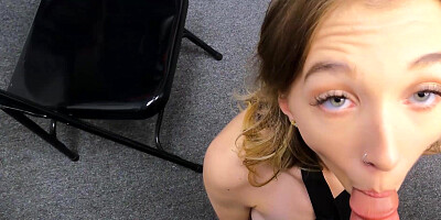 Teen Breezy Bri starts playing with the officers cock