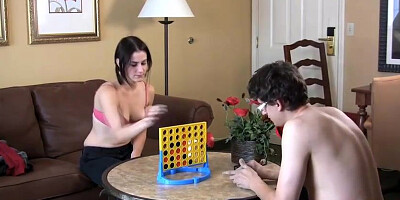 Unexperienced black-haired is toying various games with her paramour and leisurely taking off her clothes