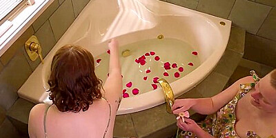 Busty Lesbian Redheads With Hairy Cunts Fuck In The Bath