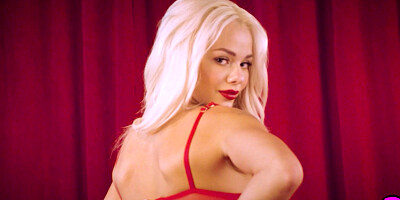 Petite blonde teen posing in lingerie