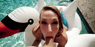 Slutty woman is sucking huge meat stick