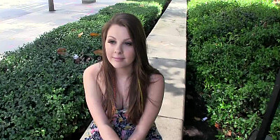 Picked up teen Cali Hayes tries some kinky oral sex in public after getting her plump breasts groped