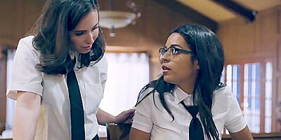 Cute virginity college teen 18+ tricked into threesome sex