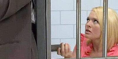 Pretty Golden-Haired In Jail Gives A Darksome Strapon A Great Workout