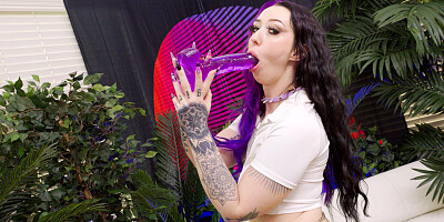 Tiny girl with purple hair craves hardcore domination
