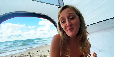 Tent on an empty beach will serve them greatly for outdoor banging
