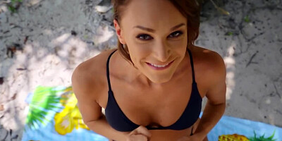 Canadian cutie Emma Hix receives sexual pleasure on the beach