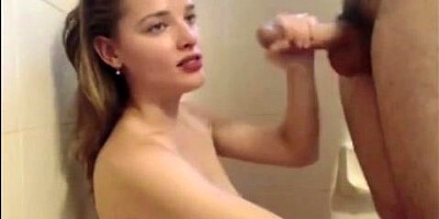 Delectable nubile dark haired is deep-throating a rock hard man sausage in the douche and licking explosions of new spunk