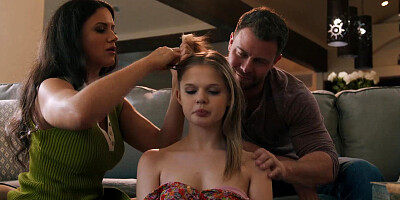 Babysitter getting pampered by horny couple