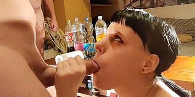 Oral slave girl used in bukkake blowbang by stranger HD