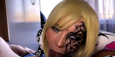 Super-Steamy platinum-blonde honey is deepthroating a rock firm spear as deep as she can, before getting penetrated