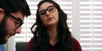 Nerdy brunette Eliza Ibarra gets shagged in the living room