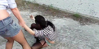 Stocking mask on girl pissing