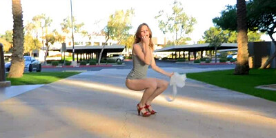 Provocative dame Bethanie Skye strolls outdoor with a half naked and temptingly sweet body.